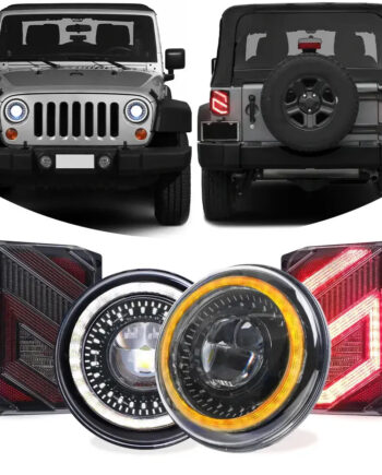 Positana 7" LED Headlight with Halo DRL, Turn Signal & Smoke LED Tail Light Combo for Jeep Wrangler