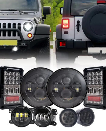 Positana 7" Headlights, 4" Fog Lamps, Front Turn Signals & Taillights Kit for Jeep Wrangler JK